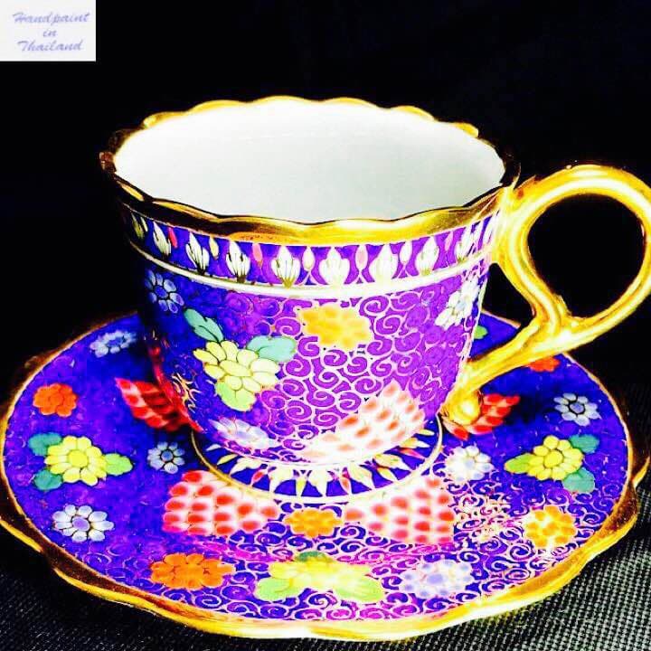 タイ王室御用達手書き ベンジャロン焼カップ＆ソーサー