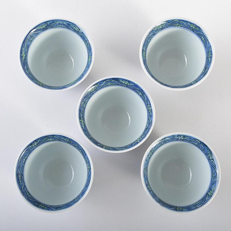 煎茶道具　有田焼　館林源右衛門　染錦　桐花文　湯呑　煎茶碗　5客　V　R6762