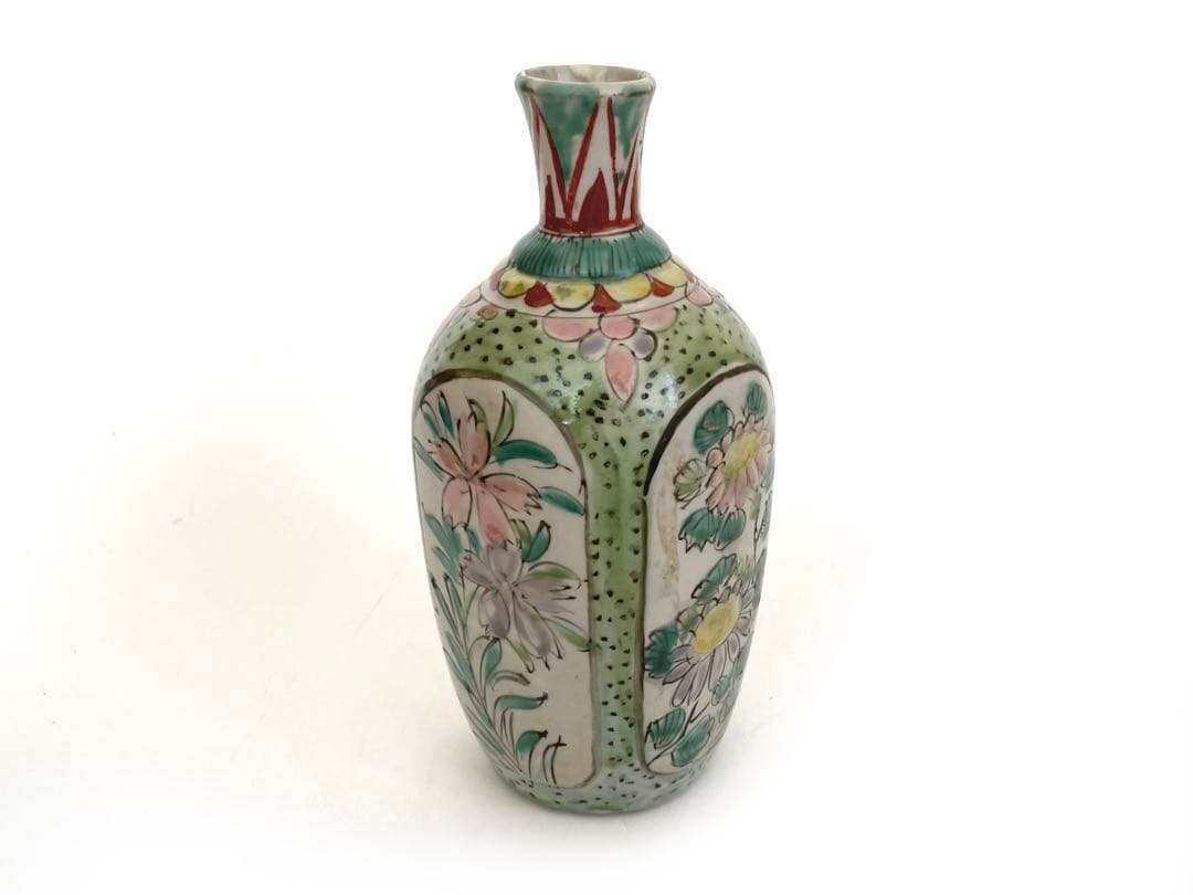 #1 骨董　アンティーク　保命酒徳利　鞆徳利　岩谷焼　色絵　花瓶　花入