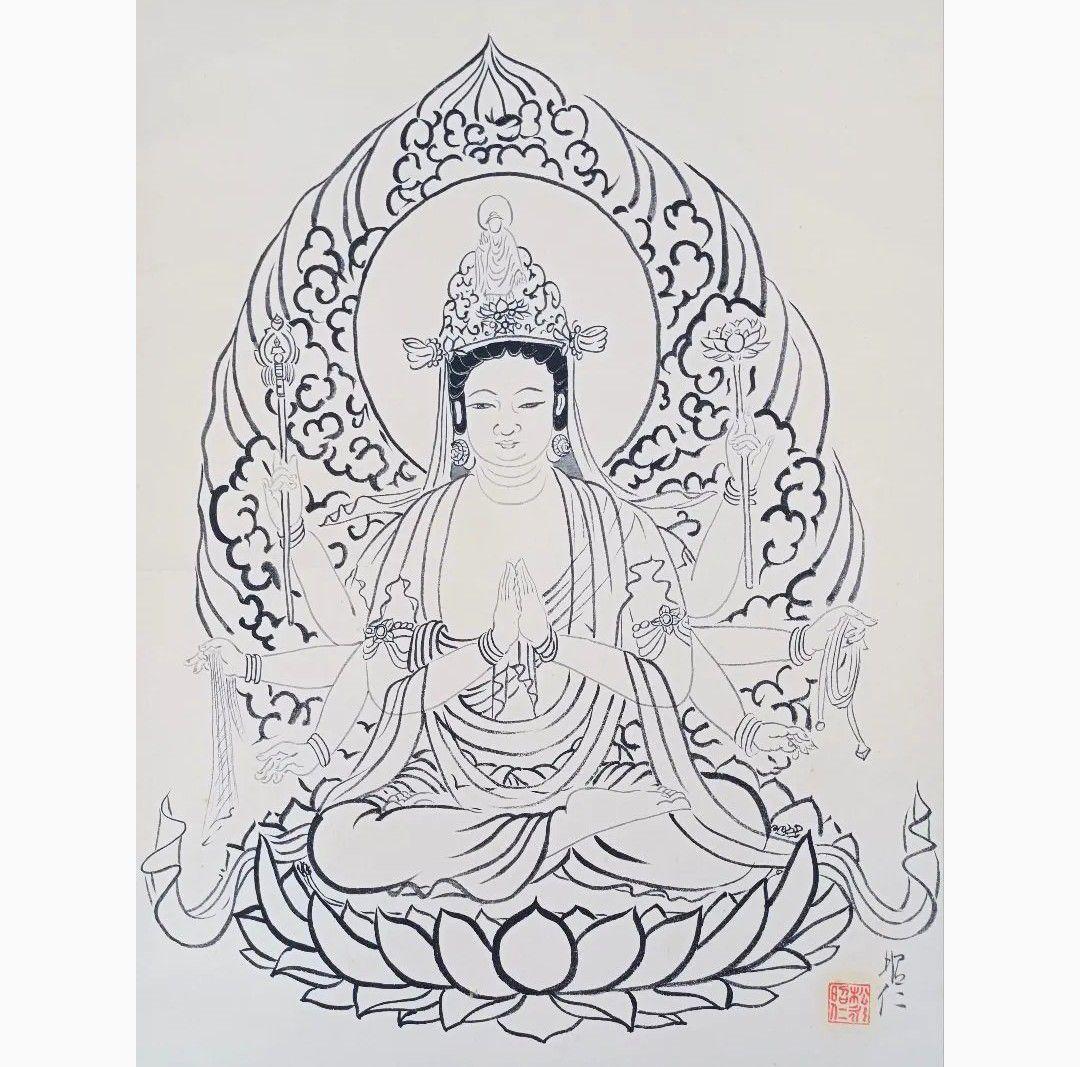 千手千眼観自在菩薩図 凶殺 厄除け 開運 掛軸 絵 仏教 観音菩薩様