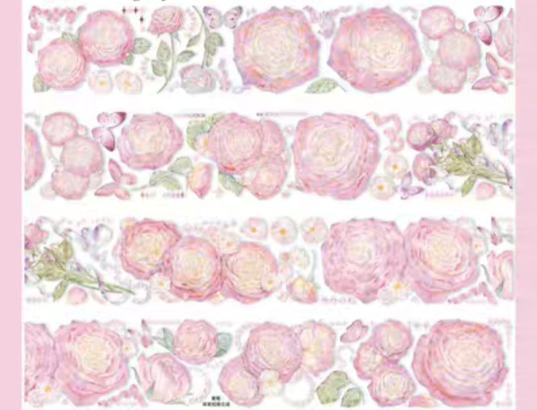 巻売 627★ 海外 マスキングテープ マステ PET 花 装飾 薔薇 贝壳光