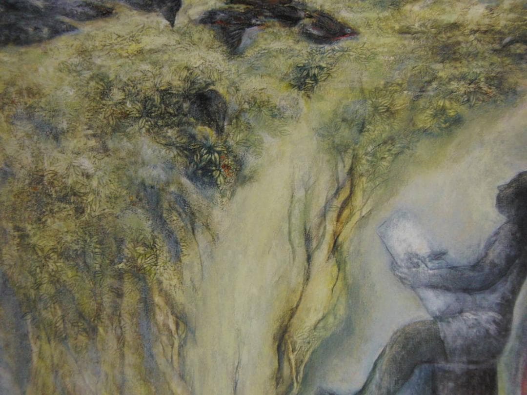 永井二郎、【鳥をかく少年】、希少な額装用画集より、新品額装付