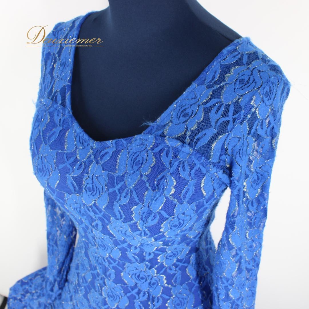 【社交ダンス衣装】ワンピース ドレス leirena 準正装 青 ブルー レース