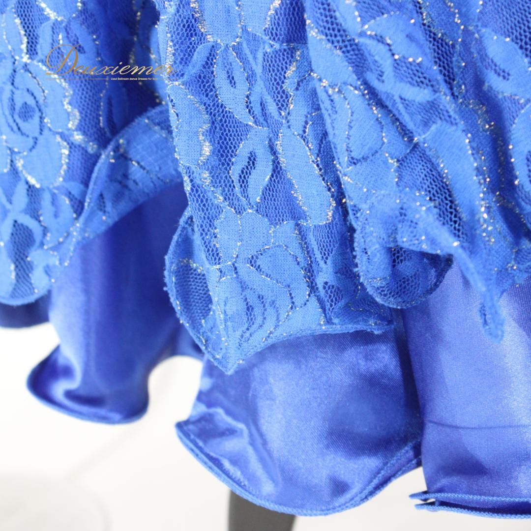 【社交ダンス衣装】ワンピース ドレス leirena 準正装 青 ブルー レース