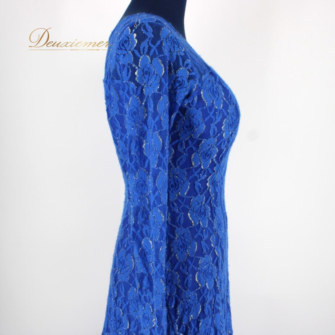 【社交ダンス衣装】ワンピース ドレス leirena 準正装 青 ブルー レース