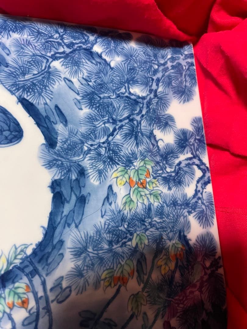 有田焼日本画 鳥と松の陶磁器絵画(未使用長期保管品)