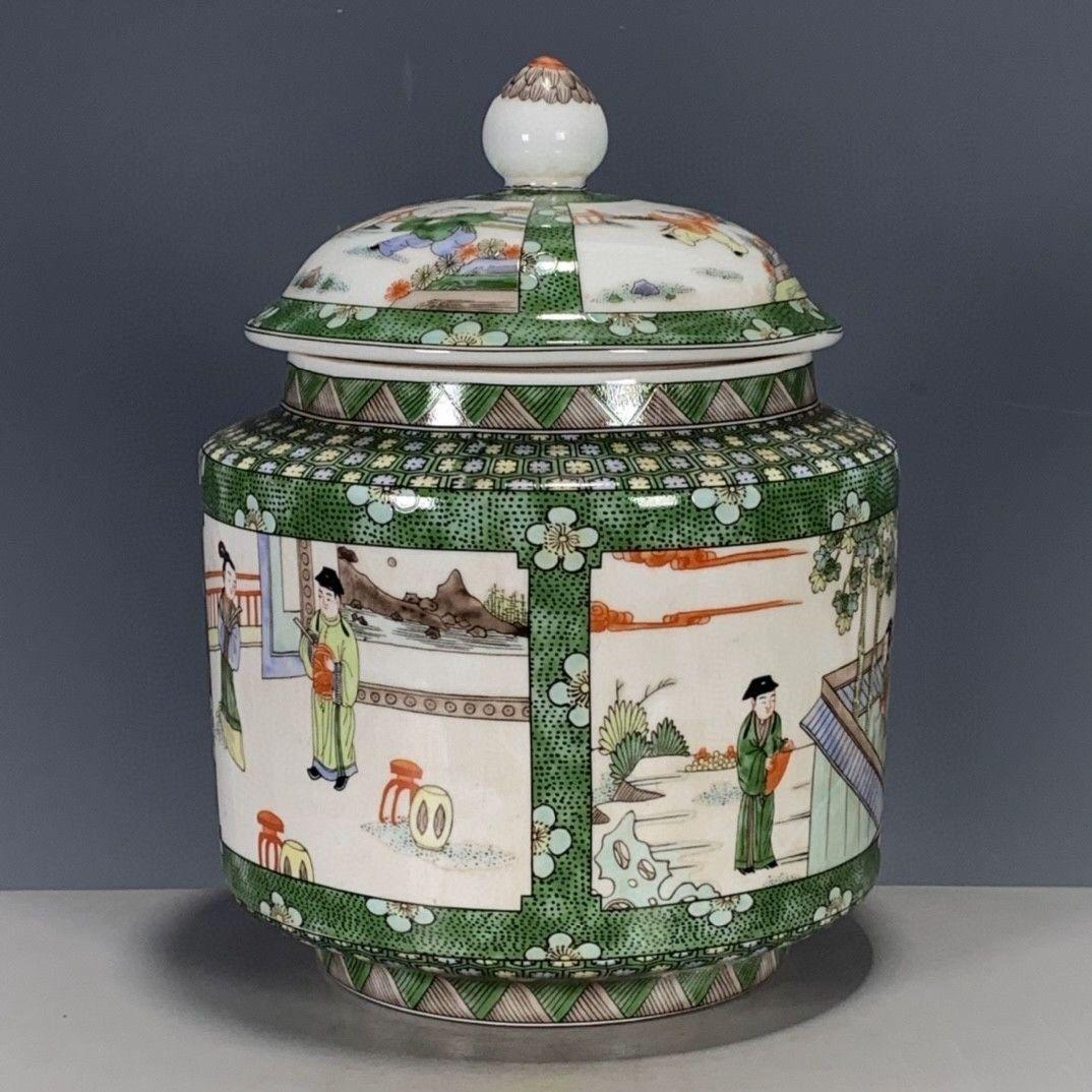 パステル人物故事紋缶 茶道具 景徳鎮 陶磁器 装飾品 現代工芸品 美術品 置物