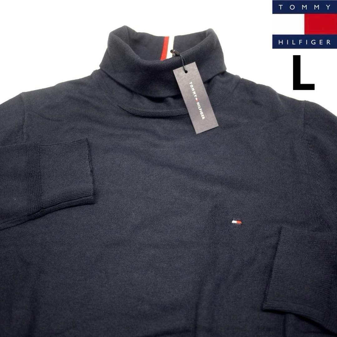 トミーヒルフィガー カシミヤ混 タートルネック ニット ネイビー L ゴルフ