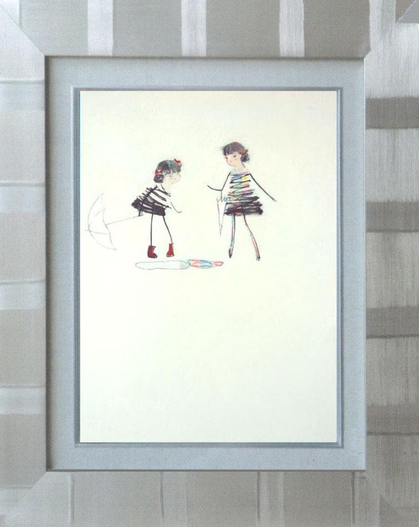 油絵 絵 絵画インテリア 額付(黒) F4-040314 子供たち 雨あがり