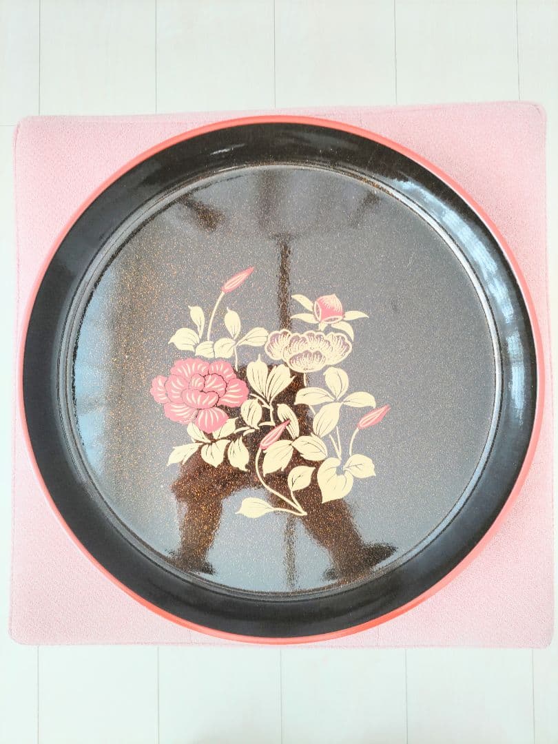 漆器 盆 3点セット 花柄 漆画山人 昭和レトロ ヴィンテージ 工芸品 民芸品