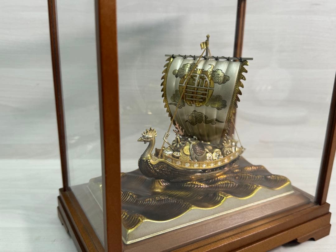 関　武比古　銀製　宝船 ガラスケース付き