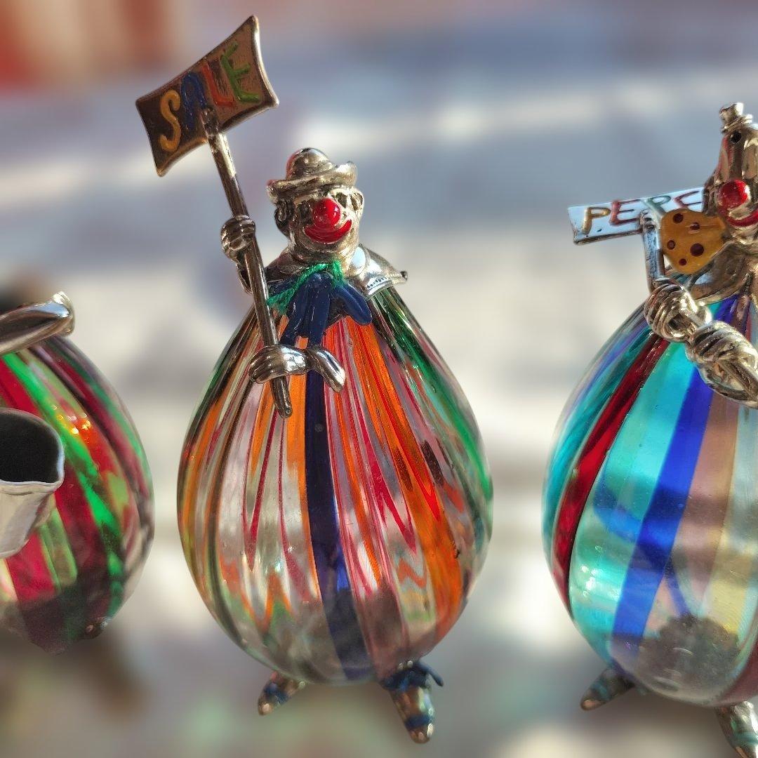 断*ぎ様 【美品】ヴィットリオ・アンジーニ作ピエロ神銀とガラス彫刻