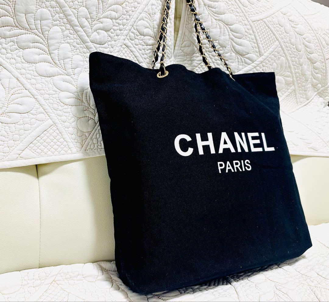 CHANELノベルティチェーン☆肩掛けトートバッグ未使用品キャンバス黒2way
