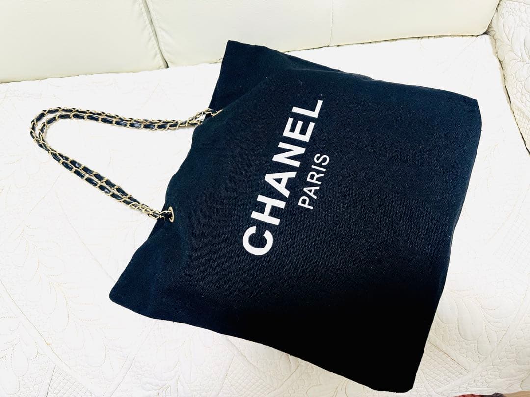 CHANELノベルティチェーン☆肩掛けトートバッグ未使用品キャンバス黒2way