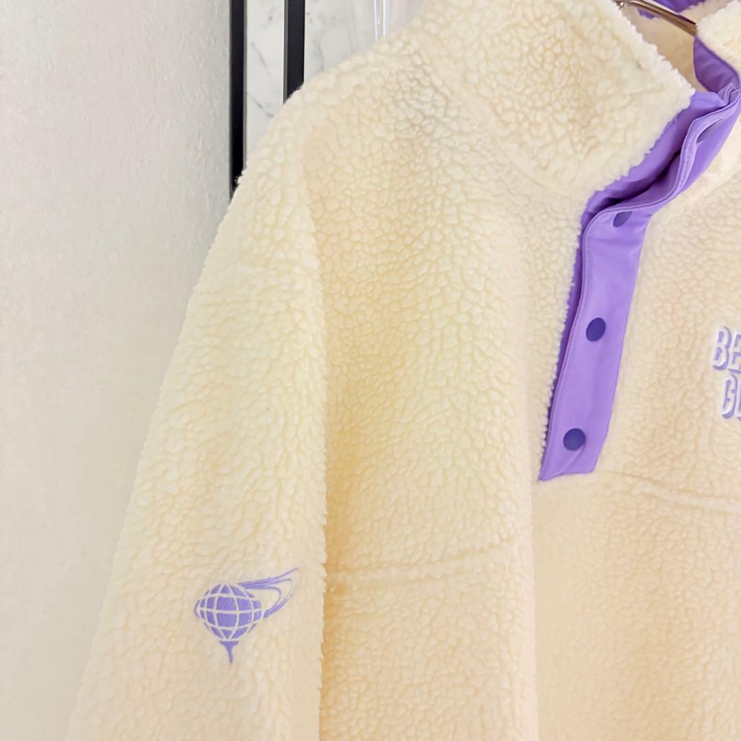 美品 ビームスゴルフ ボアジャケット ロゴ刺繍 XL ホワイト フリース 防寒