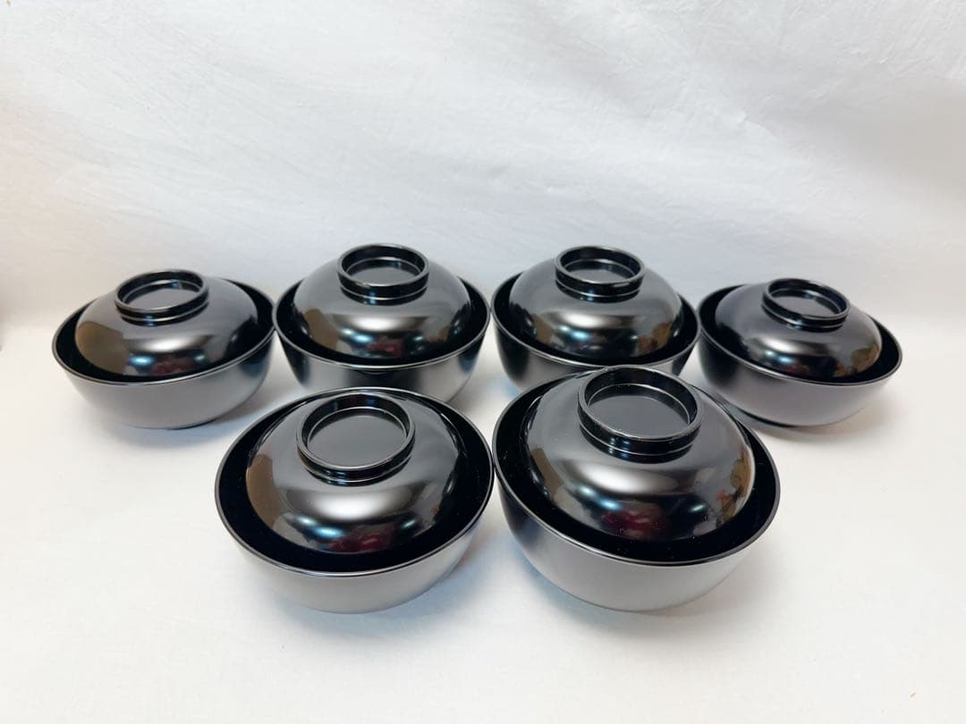 未使用 懐石道具 黒塗 四つ椀 小丸椀 3客揃