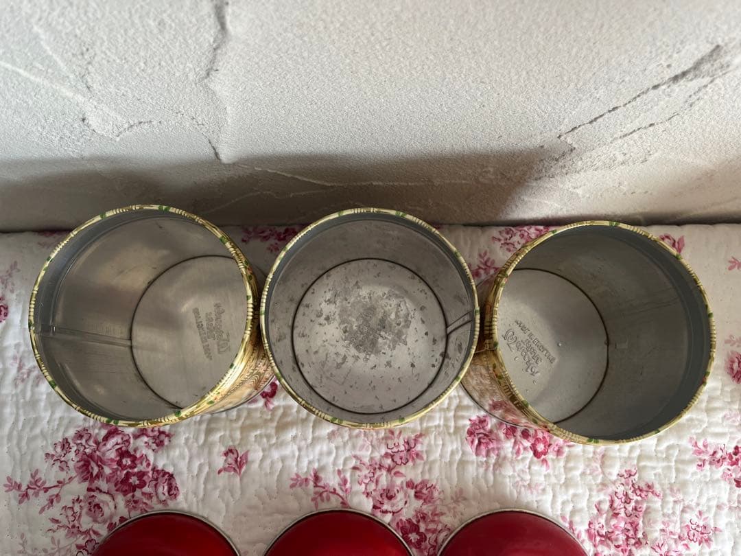 アンティーク　バラ柄のキャニスター3個