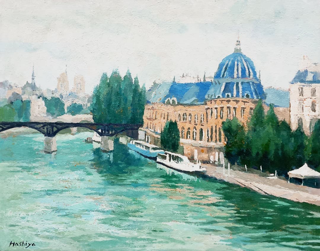 もり様向け383 油絵/風景/街角/パリ/セーヌ川/P15号