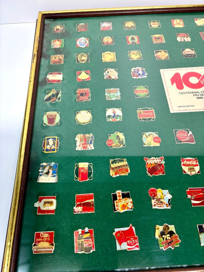 #コカコーラ100周年記念ピンバッジセット 額装限定品 1886-1986