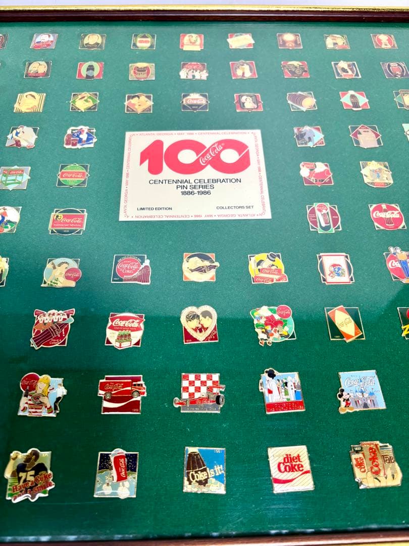 #コカコーラ100周年記念ピンバッジセット 額装限定品 1886-1986