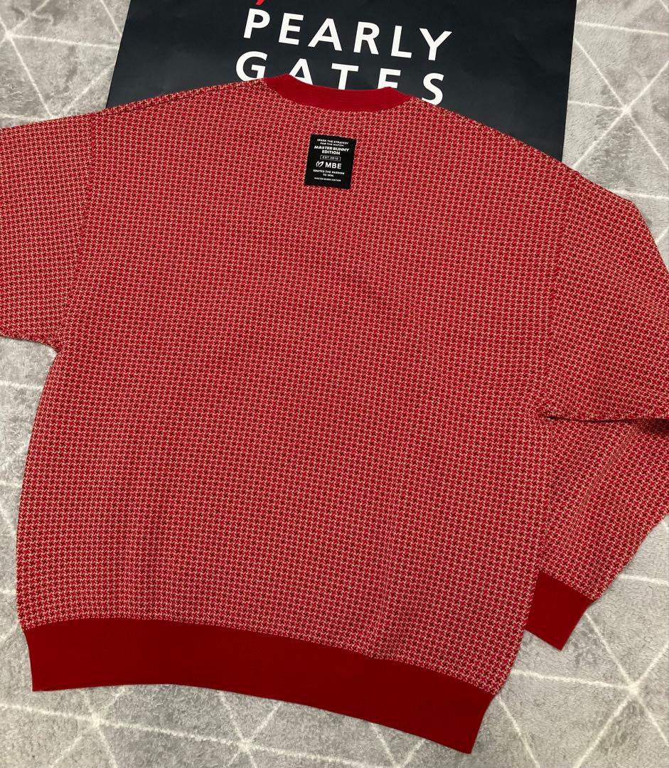 新品 パーリーゲイツ マスターバニー 千鳥編み込み ニット(6)サイズLL/赤