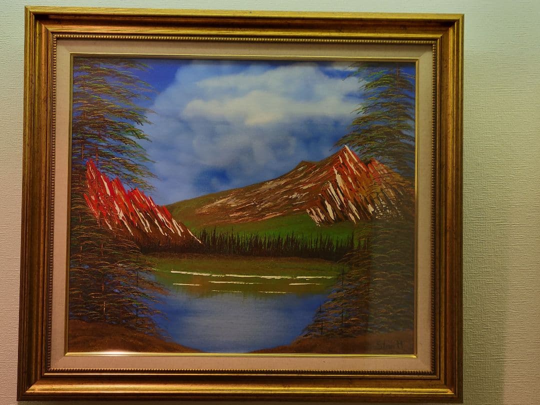 絵画 Mountain ridge lake