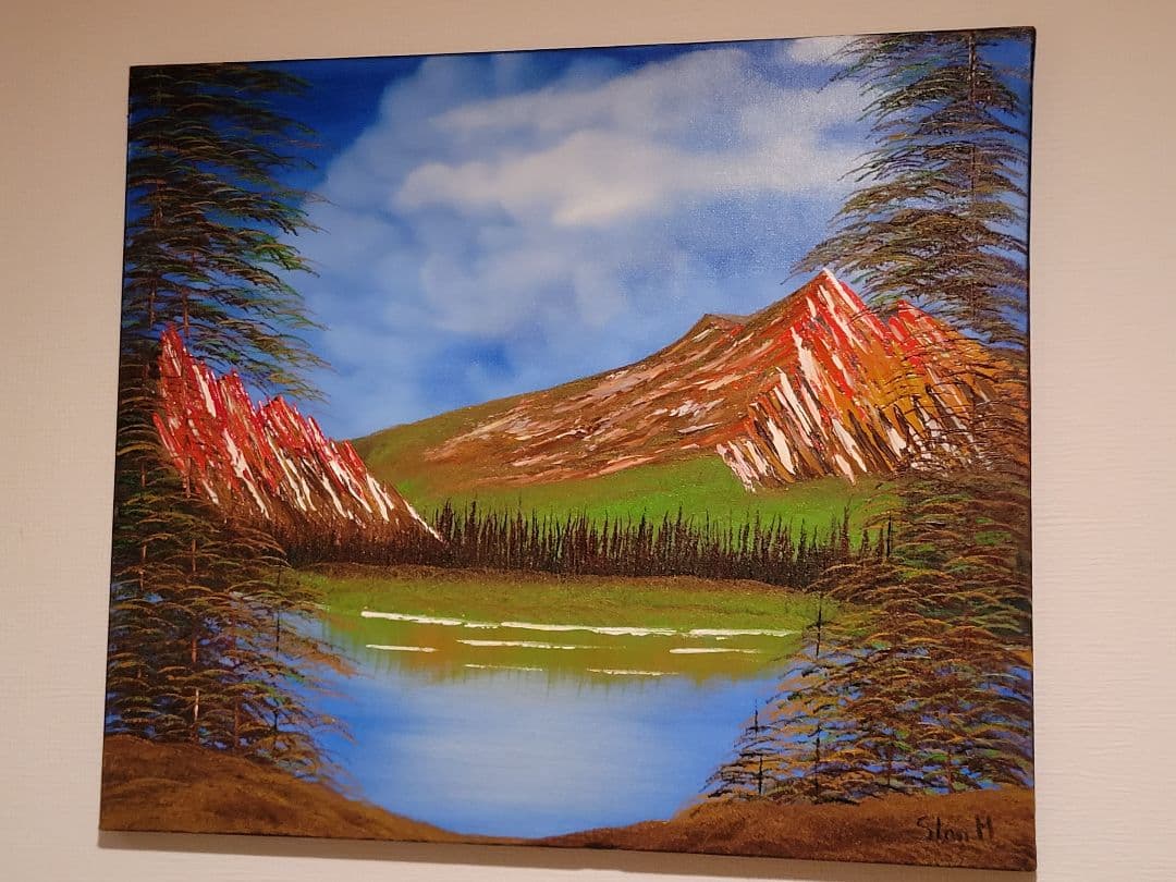 絵画 Mountain ridge lake