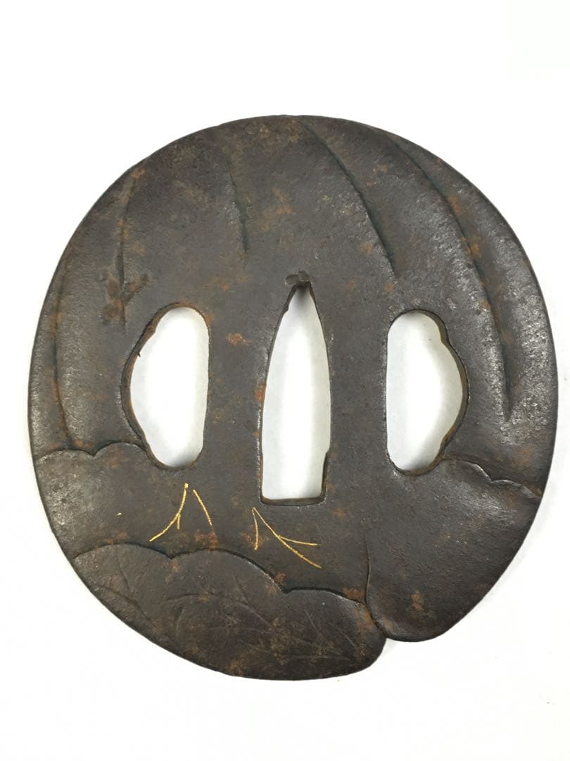 S163葉紋鉄鍔 武具 刀装具