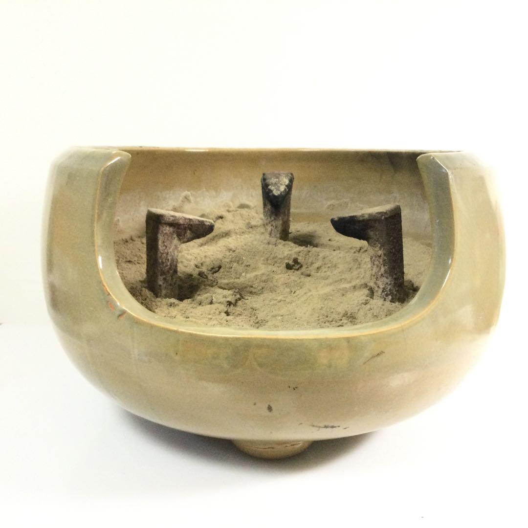 土風炉 火鉢 五徳付 焼物 灰付 茶道具 L285