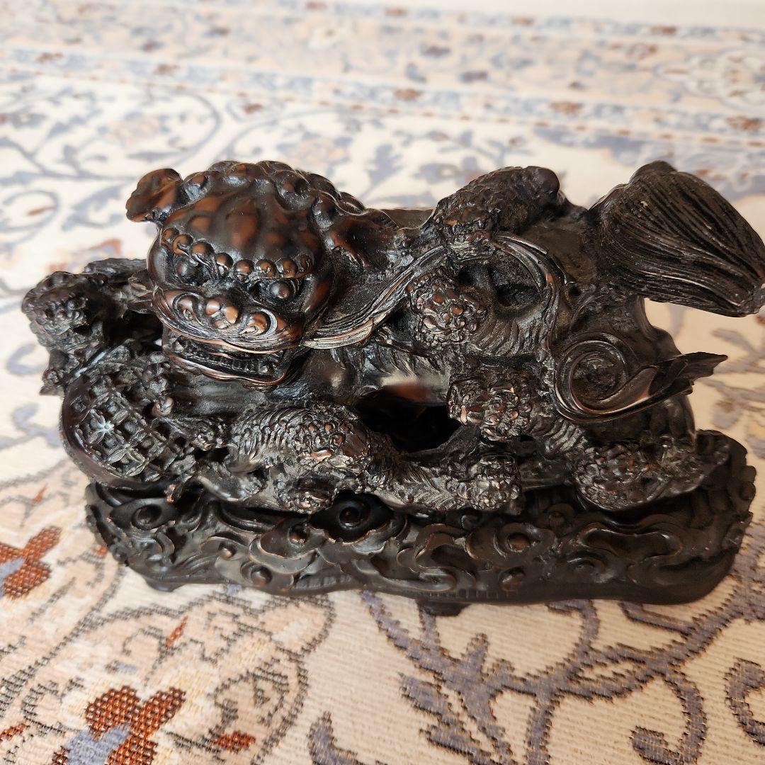 中国8匹の子持ち獅子置物