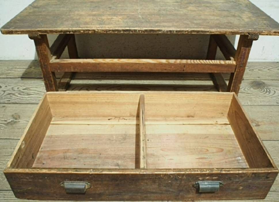 1070 ヴィンテージ　杉の文机　ローテーブル　引き出し　古家具　古道具　レトロ