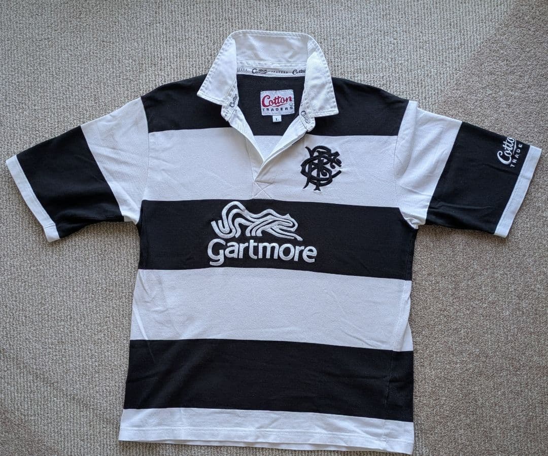 バーバリアンズ 古着 刺繍 ブラック 白黒 ボーダー ラガーシャツ L ラグビー