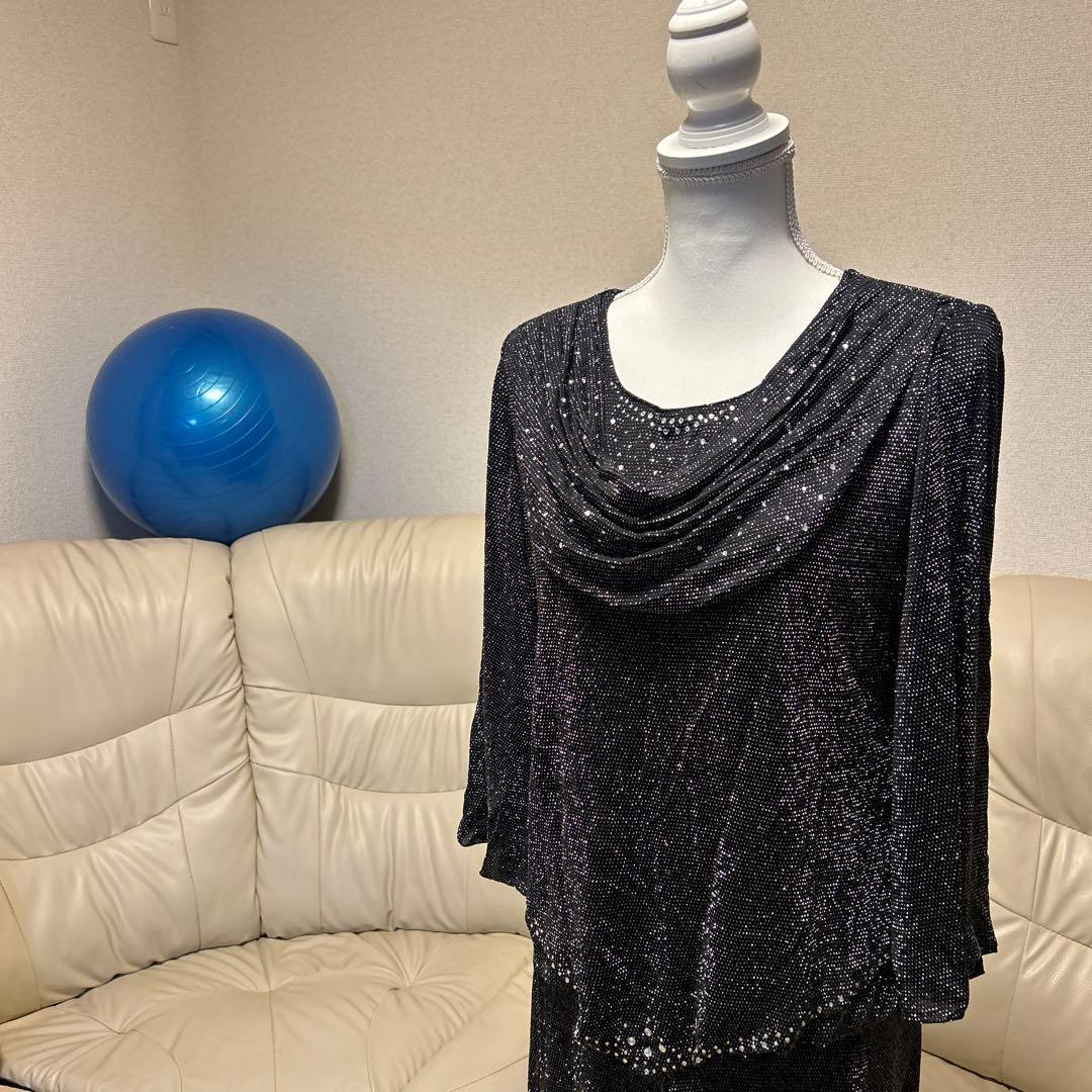 3 黒いドレープネックダンスドレス LLサイズ