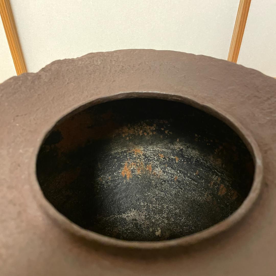 茶道　矢筈釜　畠春斎造　共箱