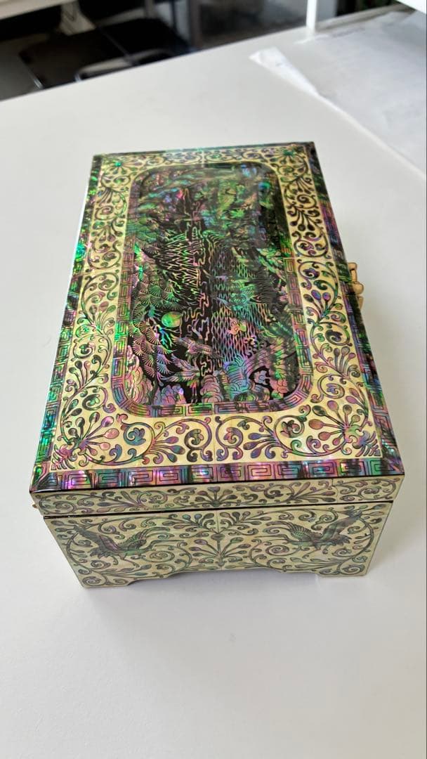 真珠貝の象嵌ラッカー木製ボックス