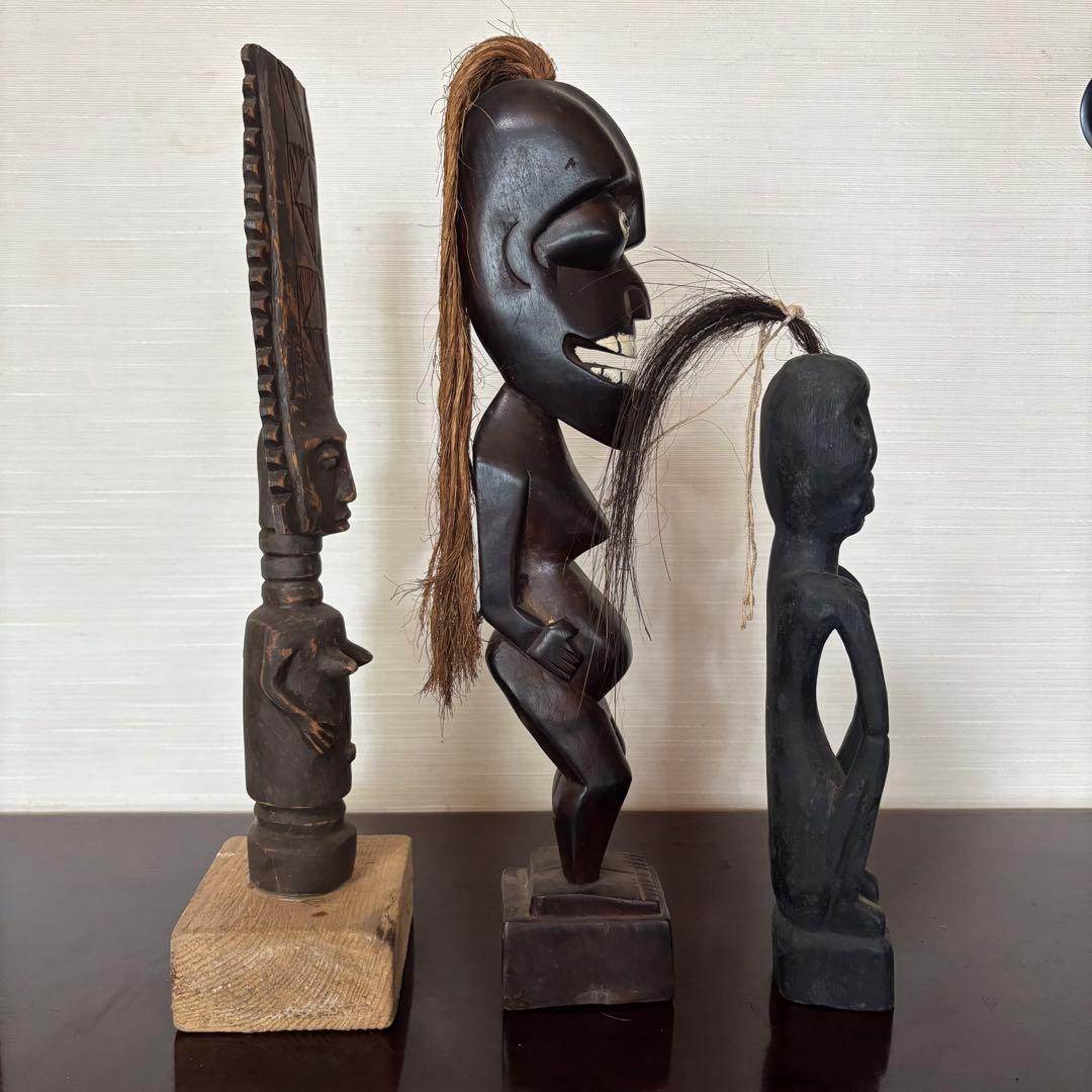アフリカンスタイル 木製彫刻 中型　おまとめ