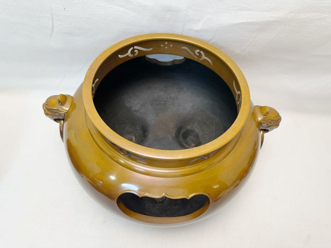 未使用 茶道具 唐銅鬼面風炉 釜師 菊地政光造 平丸釜添 野々田電熱器 釜印敷板