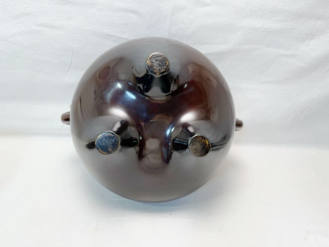 未使用 茶道具 唐銅鬼面風炉 釜師 菊地政光造 平丸釜添 野々田電熱器 釜印敷板