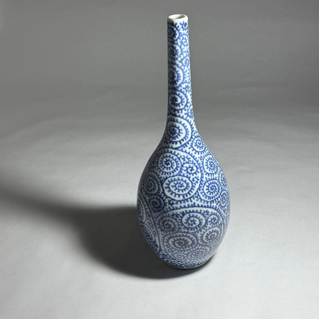 ◆上手品 古伊万里 染付蛸唐草文 鶴首徳利 一輪挿し 花瓶 江戸時代中期〜後期◆