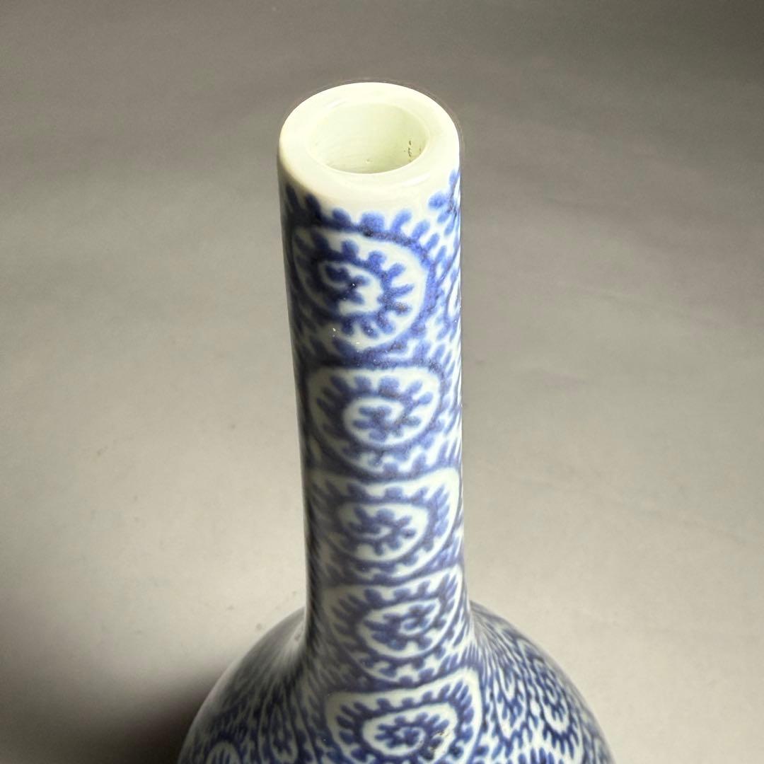 ◆上手品 古伊万里 染付蛸唐草文 鶴首徳利 一輪挿し 花瓶 江戸時代中期〜後期◆