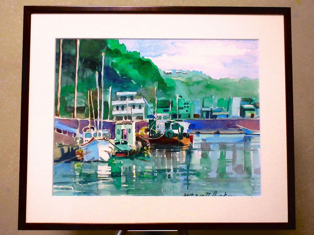 係留船(水彩画 2017年額装済み)