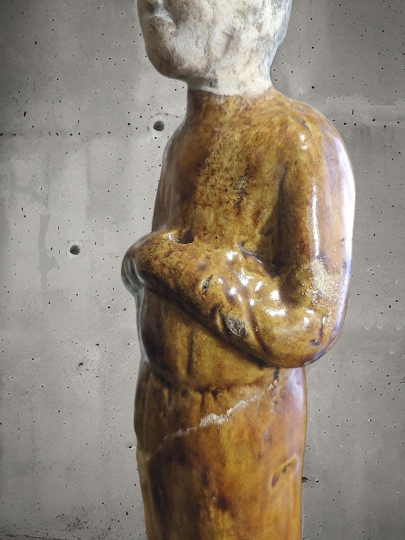 加彩人物俑　唐三彩　中国美術　時代物　骨董アンティーク