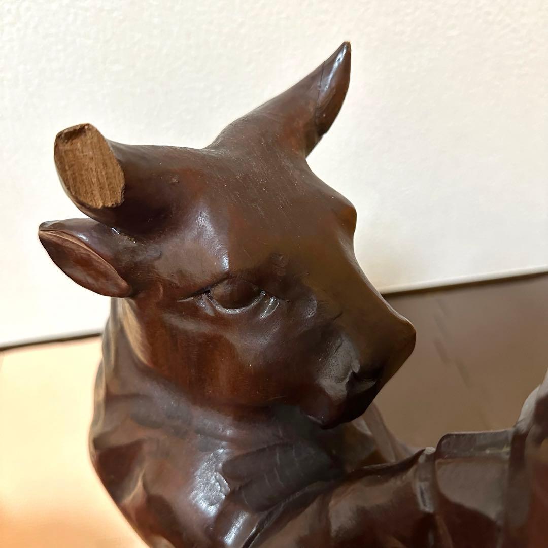 【訳あり品】牛 闘牛 木彫 骨董 古美術 置物 オブジェ アンティーク　縁起物