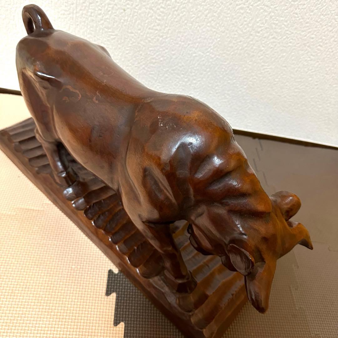 【訳あり品】牛 闘牛 木彫 骨董 古美術 置物 オブジェ アンティーク　縁起物