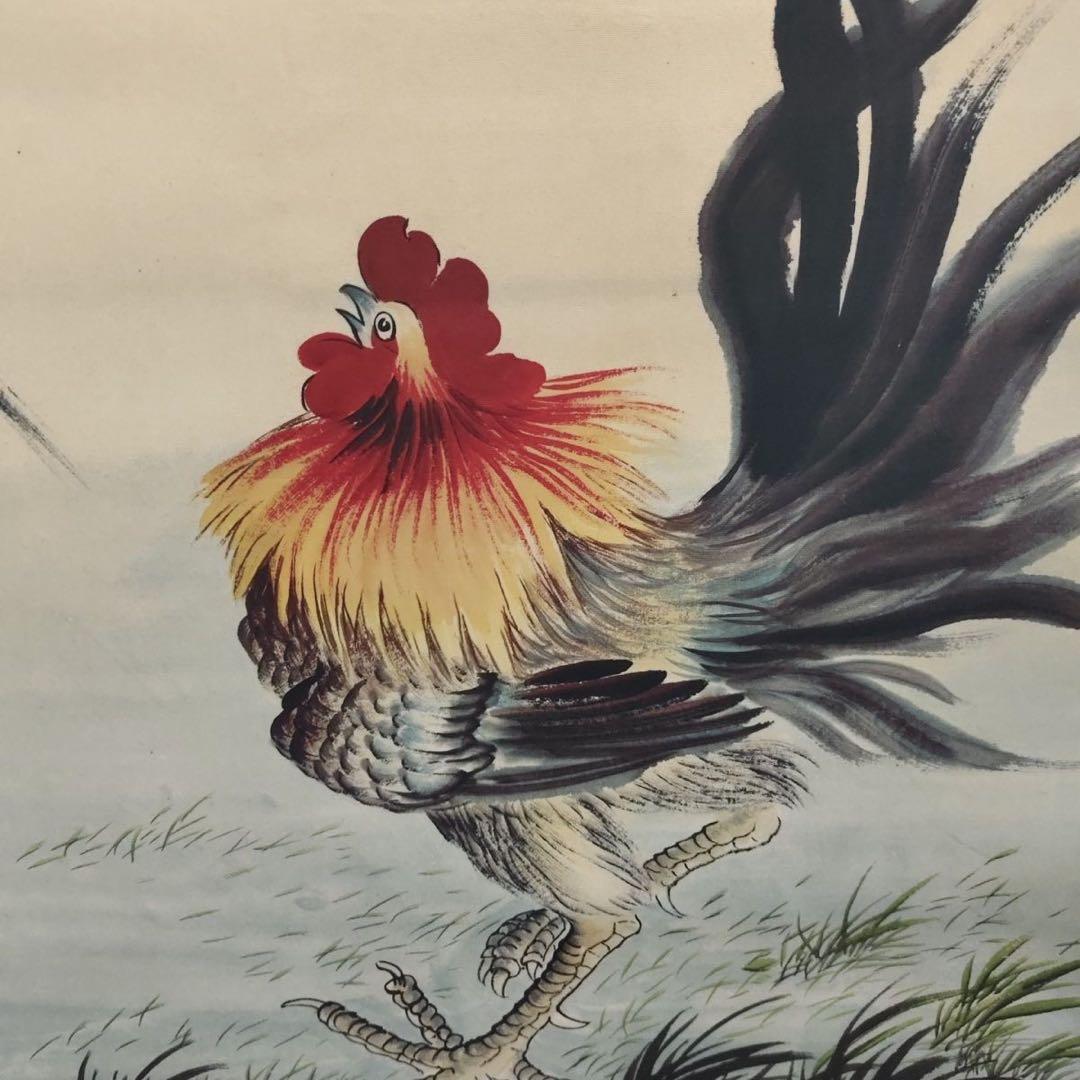 徐悲鴻《雄鶏図》　四尺中堂　掛軸　中国名人書画　絹本 壁掛け装飾