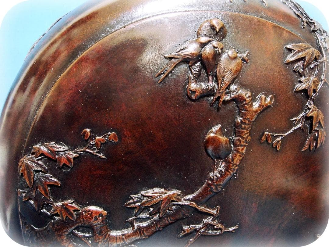 603『唐銅 竹に雀 花瓶 箱付き』　　/骨董品 古美術 古玩 アンティーク