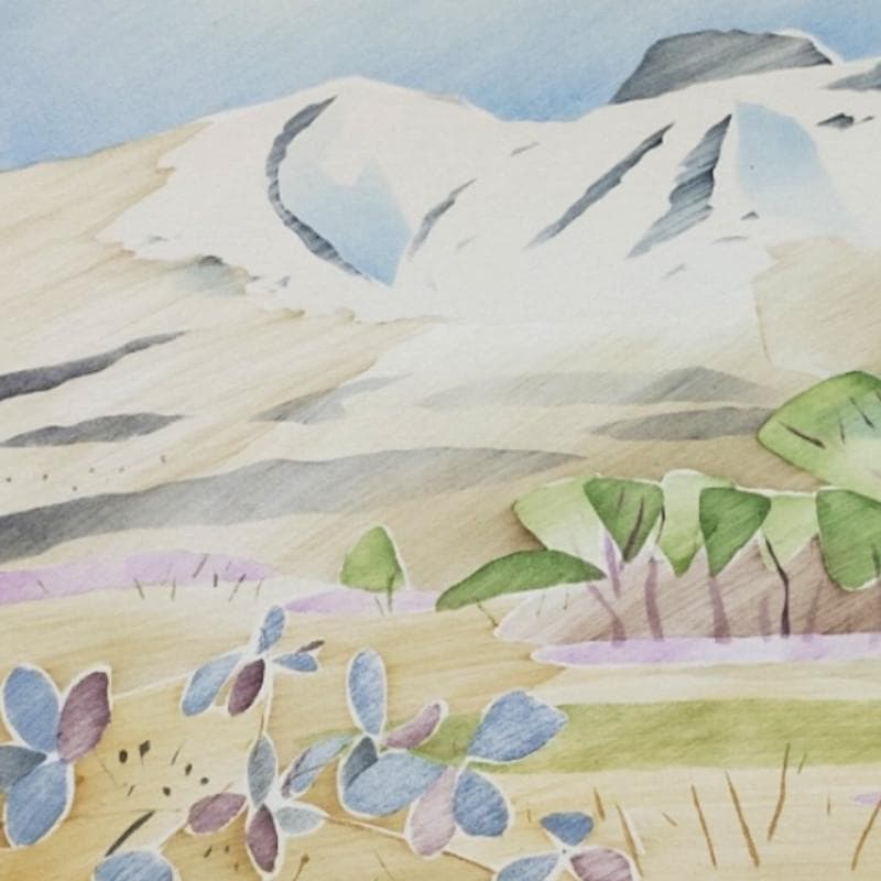 ☆平塚昭夫☆「早春の樽前」合羽摺り版画　太子サイズ　未使用！