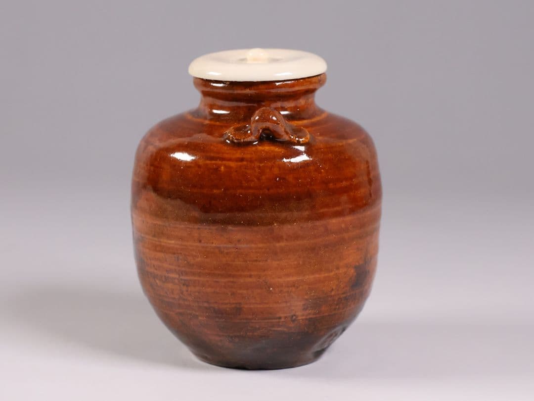 茶道具 大樋焼 中村長阿弥 茶入 共箱 共布 西陣仕覆 陶芸【CM333】