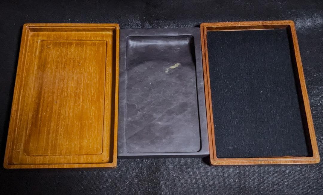 【端渓硯　大型十吋】◆青花・翡翠紋・魚脳凍などの紫黒美石◆唐木共箱◆斧柯山