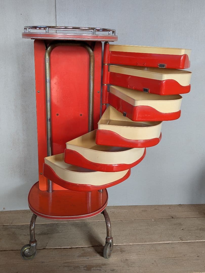 ワゴン カート ラック 理美容 床屋 収納 多機能 赤白 ポップ 昭和レトロ